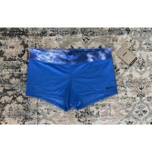 Nike Women’s Blue Spandex Shorts Tie Dye Waist Band Size L NWT Workout Athletic
